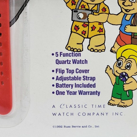 Russ Berrie Troll Kidz Doll Yellow Hair Red Band Flip Cover Quartz Watch Vintage - Picture 2 of 5